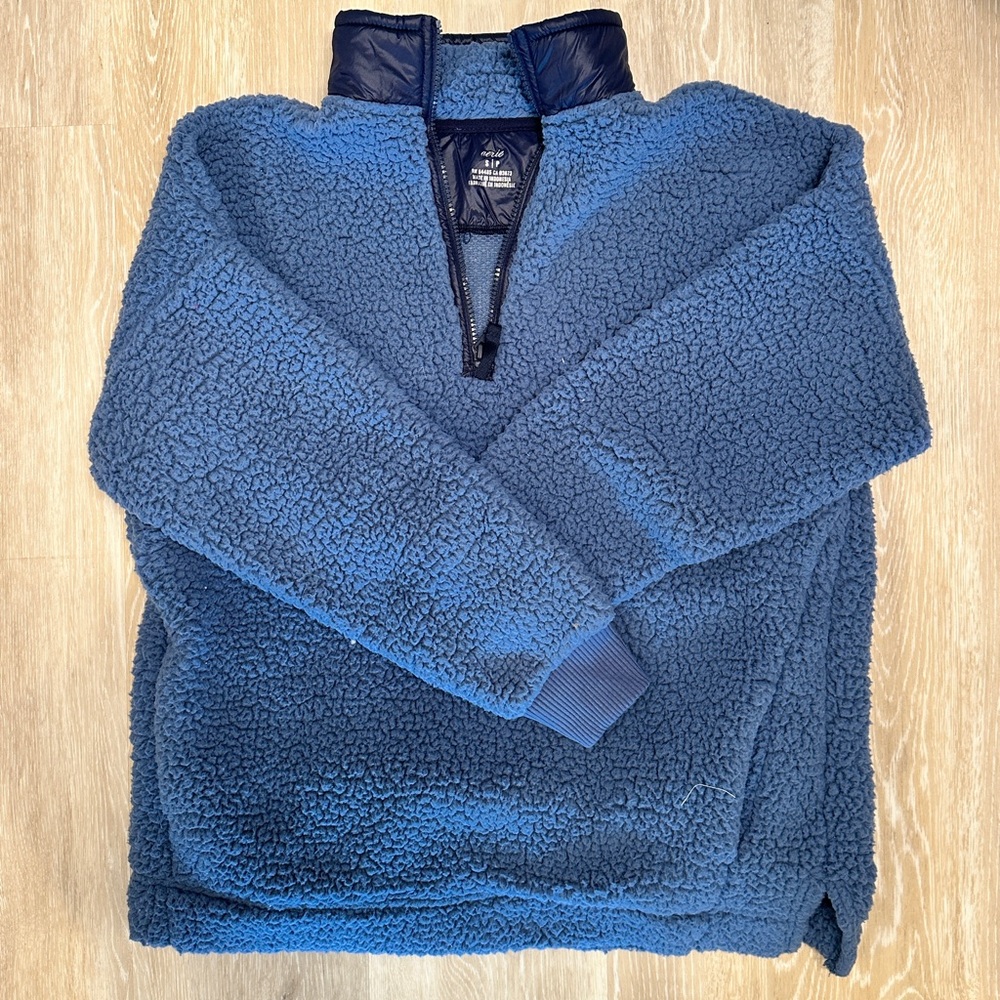 Aerie Blue Zip Up Sweater with Fleece Texture